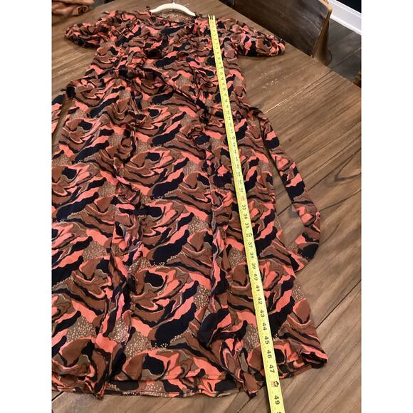 Cleobella Paige Chiffon Abstract Printed Ruffle Midi Dress in Canyon Size xs - Picture 7 of 10